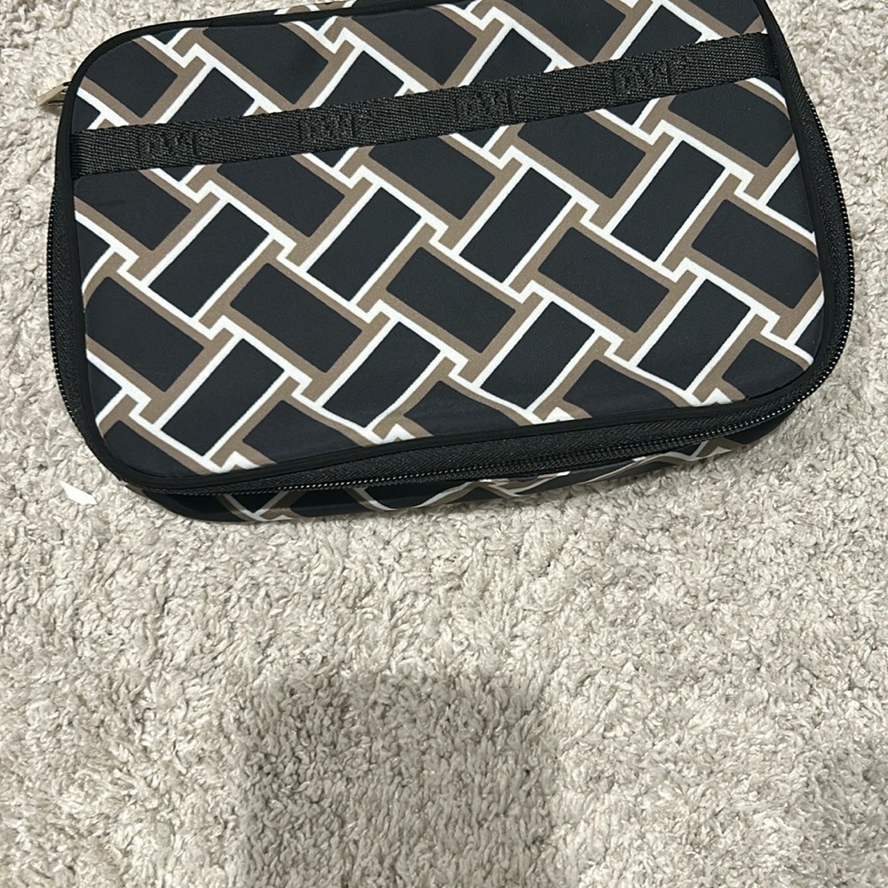 Diane Von Furstenberg Black and Brown Geometric Cosmetic Bag